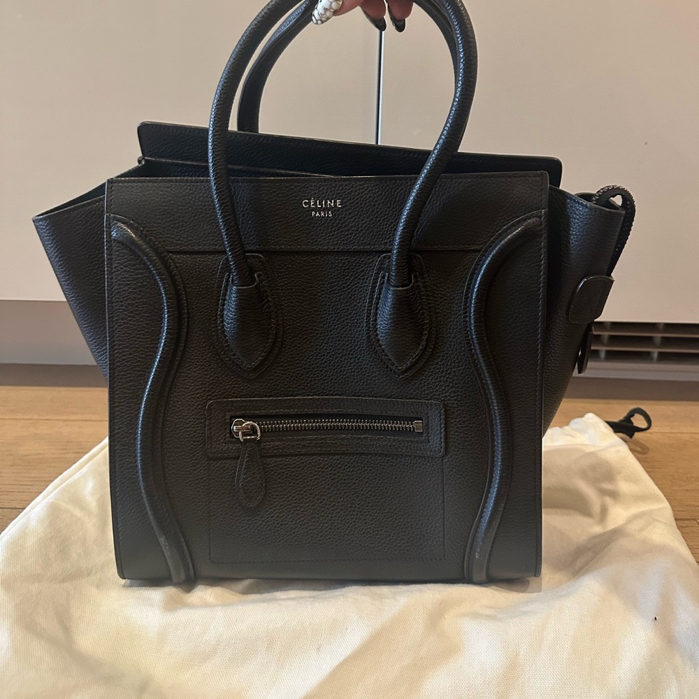 Celine Micro Luggage Tote in Drummed Pebbled Calfskin in Black